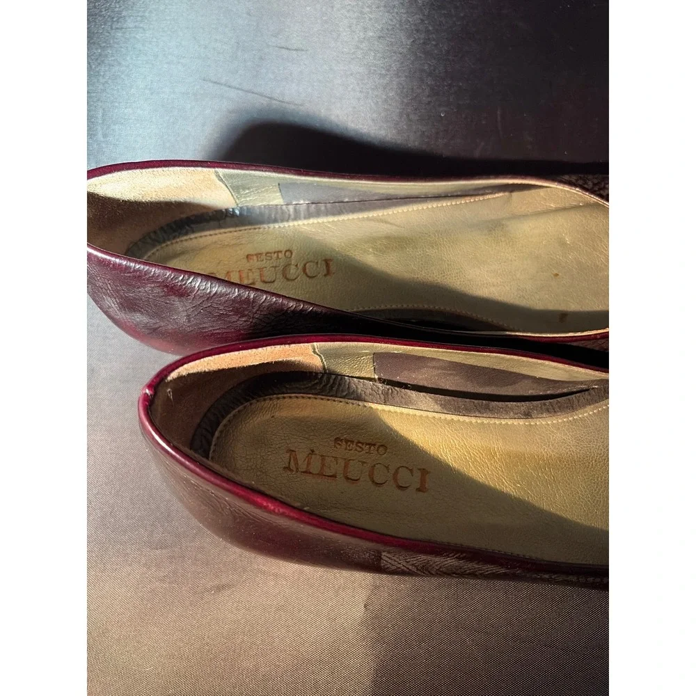 Sesto Meucci Burgundy Leather Jewel Toe Ballet‎ Flats Shoes Womens 9 N Italy